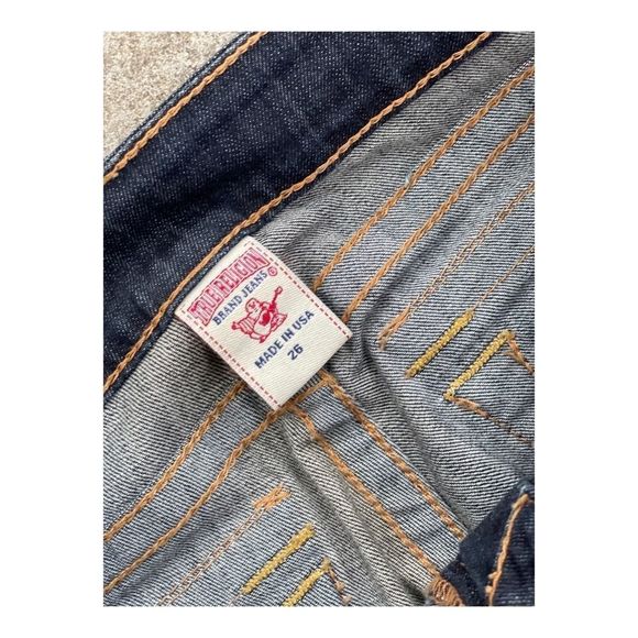True Religion Jeans Y2K Low Rise Straight Dark Wash Boot Cut Flap Pockets Sz 26 - Picture 4 of 11